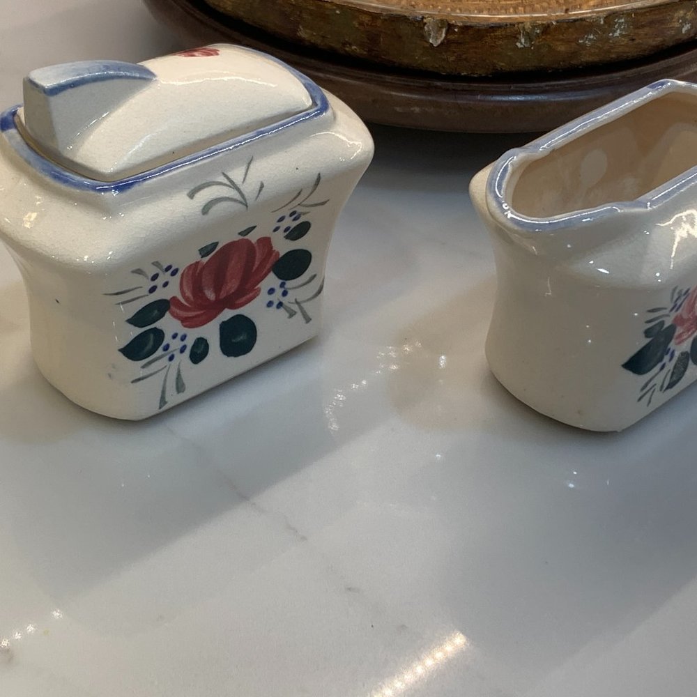 Vintage- MCM Floral Art Deco Creamer & Sugar Set - Picture 14 of 16